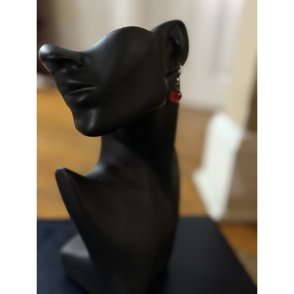 Dangle Earring With Red Glass Bead Drop Hook - Picture 3 of 8